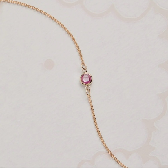 NEW HaverHill Petite 1 Birthstone Necklace in 14k Gold(Pink Sapphire October) - Picture 6 of 9
